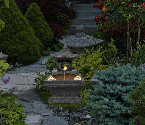 Alpine DIG326 Pagoda Water Fountain, Asian-Inspired Outdoor Garden Fountain