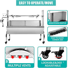48.7in electric rotisserie grill portable portable stainless steel rotisserie grill roster with wheels, motor, wind baffle for pig chicken lamb rotisseries roasting machine (88 LBS with baffle)