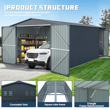 10 x 20 FT Large Metal Storage Shed Garage, Heavy Duty Galvanized Steel Outdoor Storage Building with Double Doors & Side Door, Ventilated Sloped Roof Shed for Car, Truck, Equipment & Garden Tools