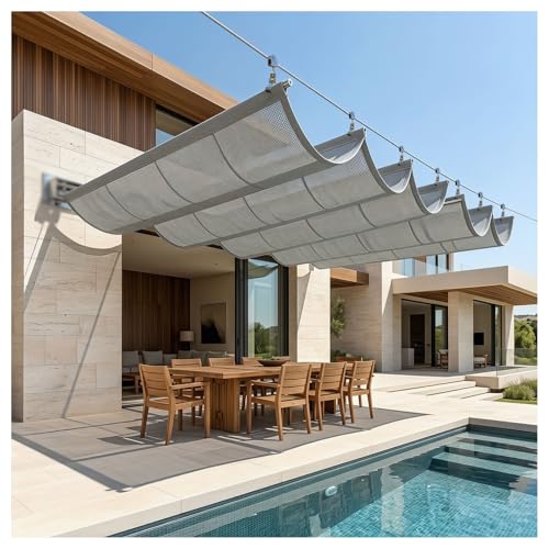 Wave awning,U-Shaped Sunshade Net Replacement Pergola Awning outdoor canopy pergola roof hang down u shape wave awning,for Outdoor Patio Porch Garage Deck Backyard Awning(W1.7*L10m/W5.57*L32.81ft)