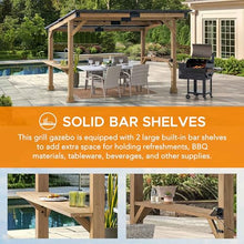 Sunjoy Wooden Grill Gazebo 10 ft. x 12 ft. Outdoor Cedar Frame with Metal Hardtop Roof and PowerPort Wood