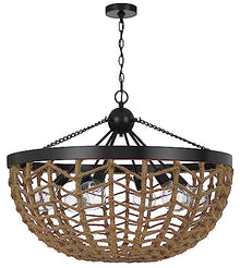 Cal Lillington 60W x 6 Glass Pendant Light with Burlap Roped Half Dome Shade