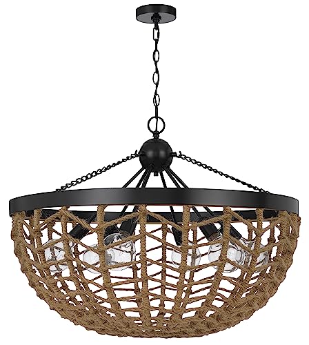 Cal Lillington 60W x 6 Glass Pendant Light with Burlap Roped Half Dome Shade