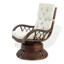 Alexa Swivel Rocking Armchair Dark Walnut Color Natural Rattan Wicker Handmade Design with Cushion
