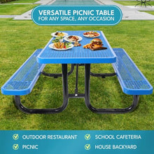 MATONELL 6ft Outdoor Picnic Table Rectangular Steel with Umbrella Hole Heavy Duty Carbon Steel Patio Garden Park Camping Table Weather-Resistant (Blue)