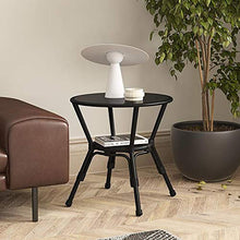 HAIZHEN Side End Table Glass Top Side Table, Patio Rattan Round End Table with Storage, Outdoor Garden Patio Furniture End Table, Black for Living Room Bedroom