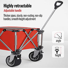 Heavy Duty Beach Wagon, Utility Outdoor Camping Garden Cart, Compact Handcart Portable Shopping Carts Wheelbarrow with Brake Garden Wagon Cart for Equipment Tailgating Beach Trip (black+original wood)