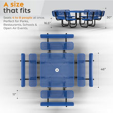 OUTTANS Metal Picnic Table (Blue, 46 in Square with Back, Expanded Steel)