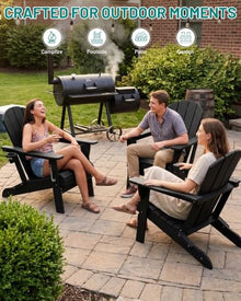 PLUUV Adirondack Chair Set of 6, Fire Pit Chairs with Cup Holder, Black