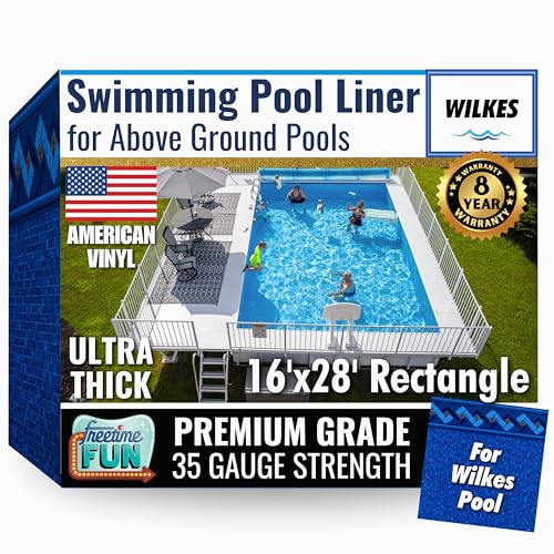 Freetime Fun Permalast Pool Liner | 16 Foot by 28 Foot Rectangle | 48 inch Wall Height | 20 MIL Virgin American Liner 8 YR Full Warranty | for Wilkes Beaded Style Above Ground Swimming Pools