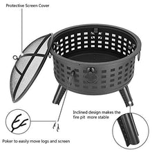 Outdoor Wood Burning Firepit,with Spark Screen Fireplace Poker Fire Pits,26-Inch BBQ Fire Bowl
