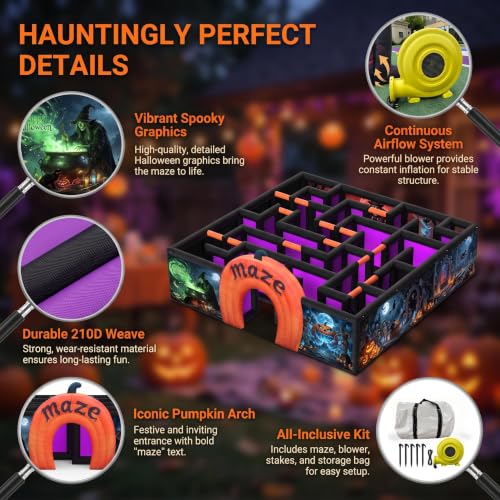 7.5x7.5x2m Halloween Inflatable Maze with Pumpkin Arch
