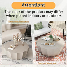35" Indoor Round Coffee Table, Waterproof Coffee Table Modern MgO Cement Design End Tables for Living Room, Patio Outdoor Coffee Tables for Garden, Backyard, Balcony, White