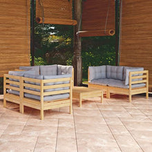Heofavd 7 Piece Garden Lounge Set Grey Solid Pine Wood Modular Patio Furniture Set with Cushions, 6 Seater Outdoor Sectional Furniture for Patio Balcony Conservatory