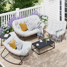 Garvee Outdoor Rocking Chair Set of 3, Double Papasan Chair with Cushion