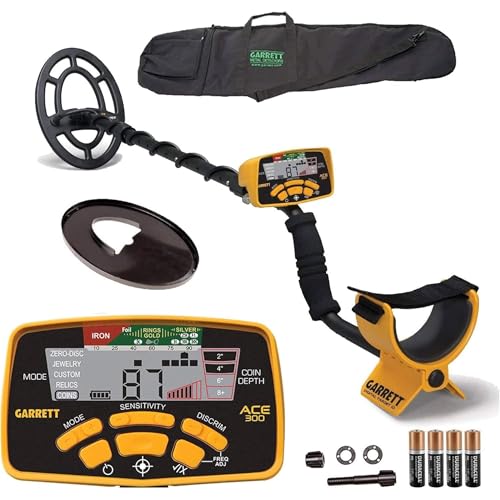 Garrett ACE 300 Metal Detector Bundle – Made in the USA - Digital Target ID, Iron Resolution, Adjustable Frequency, Includes Carry Bag & Searchcoil Cover