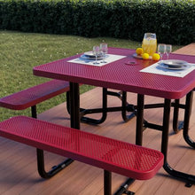 OUTTANS Commercial Metal Picnic Table (Red, 46 in Square, Punched Steel)