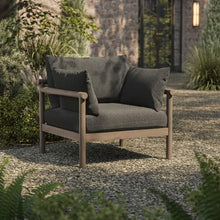 Modway Eleni Outdoor Teak Wood Armchair in Weathered Gray Flint – Patio Lounge Chair with Sunproof Foam Cushions