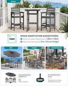 SERWALL 3 Pcs HDPE Bar Height Adirondack Chairs and Bar Table Set, Grey