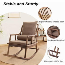 ERoomQ Rocking Chair Walnut Wood Rocker Outdoot & Indoor, High Back Padded Seat Rocking Armchair with Backrest and Cushion for Garden, Patio, Backyard, Bedroom