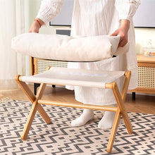 LHHAIUA Ottoman for Bedroom Dorm Folding Footstool with Wooden Frame and Fabric Cushions Under Desk Footrest(Beige)