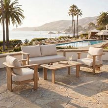 Christopher Knight Home Kera 4-Seater Patio Furniture Set with Removable Cushion, 4 Piece Outdoor Acacia Wood Conversation Set, Sold Wood Outdoor Sectional Sofa Set with Coffee Table, Brown+Beige