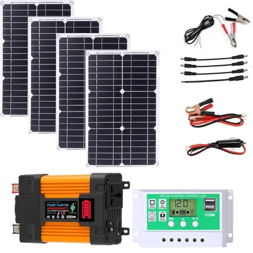 Complete Solar Inverter Kit 4000W/6000W Inverter with 100W Panels & 50A Charge Controller, Off-Grid Power System for Home Backup, RV, Cabin, Outdoor Energy Use(4000W,12V-220V)