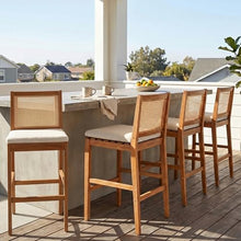Merax Set of 4 Acacia Wood Outdoor Wicker Bar Stools with Cushion