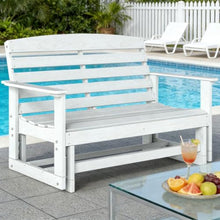 Spacious HDPE 2 Seater Patio Glider Bench w/Ergonomic Sloping Backrest & Slatted Seat for Garden, All Weather Outdoor Gliding Rocking Bench w/Durable HDPE Construction for Porch, Deck (White)