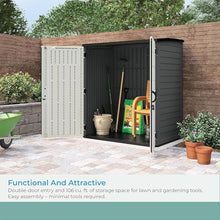 Suncast XL Vertical Storage Shed, 106 Cu Ft, Lockable Doors, Iron Ore Gray