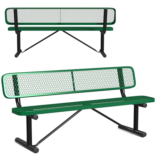 Leisure Craft 6 ft Metal Outdoor Bench with Back, Heavy Duty, Made in USA