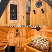 Backyard Discovery Paxton 2-4 Person Traditional Cedar Outdoor Barrel Sauna with Electric Sauna Heater, Glass Door, Sauna Rocks, Dry Heat, Steam Sauna, LED Lights, Wi-Fi Panel, Sauna Accessories