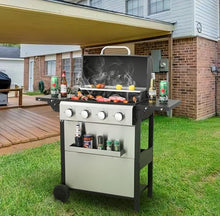 Stainless Steel Grill,with Enamel Firebox/Foldable Side Table,2-Burner Propane Gas BBQ,With Wire Cooking Grids,for Picnic
