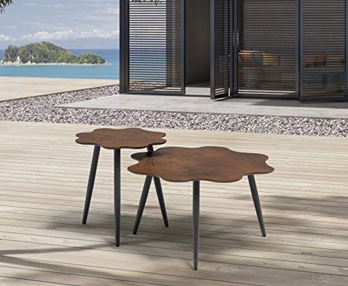 Whiteline Modern Outdoor Living ST1730L Flora Large or Small Side Table, Flower Shape Top, Brown