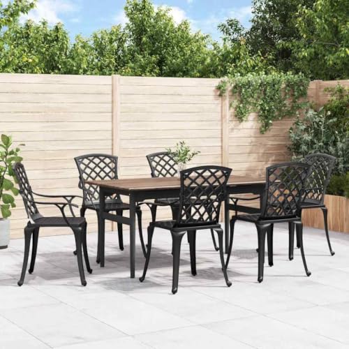 MNISDFL Cast Aluminum Patio Chairs 6 Pcs Black Outdoor Garden Armchairs