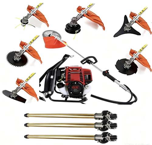 GX50 4 Stroke Gasoline Brush Cutter Weed Eater Trimmer with 40T Blade and Cutting Line, Outdoor Garden Tool for Thick Grass Long Reach