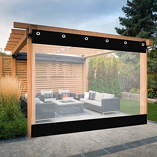 LSSHQ Transparent Side Panels for Pergola, Outdoor Waterproof Curtain Tarpaulin, Windshield Tear Resistance with Eyelets, for Wood Framed Gazebo, Terrace (Color : Transparent+Black, Size : 5x3m)