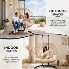 SWITTE Outdoor Double Hanging Egg Swing Chair with Stand & Cushion, Beige