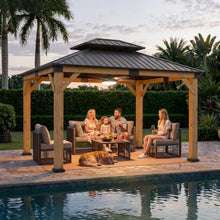 Wood Gazebo 10' x 12', Cedar Gazebo with Hardtop Galvanized Steel Double Roof, Permanent Pavilion with 4.72" Thickened Wooden Posts for Poolside, Patio, Backyard, Garden and Deck