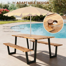 ORALNER Acacia Wood Picnic Table Bench Set w/2“ Umbrella Hole, 6-8 Person