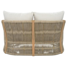 SAFAVIEH Outdoor - Bella 2-Seater Sofa Loveseat - Oak Solid Wood & Taupe - Weather Resistant - Ideal for Patio, Deck, Backyard, 11.6" Seat Height (PAT7110A)