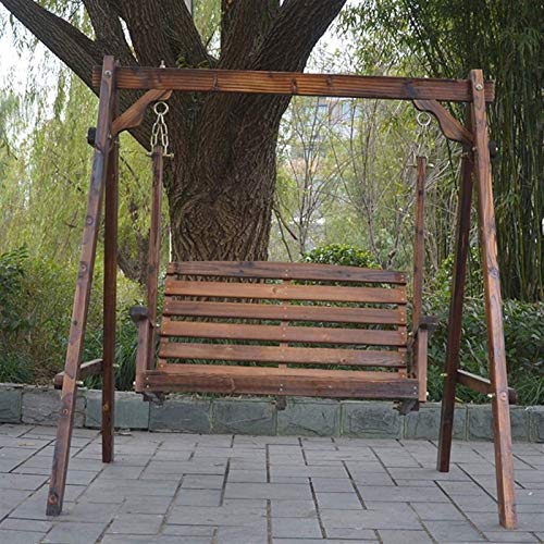 KYTGFH Patio Swing Chair with Stand - for Garden Backyard Garden Swing Outside Furniture Outdoor Swing Chair,All Solid Wood Waterproof with Flower Vine Terrace Rocking Chair(Brown No Flowers)