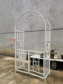 iumLeap W114xH210cm Metal Garden Arch Trellis White Rose Arbor Stand Heavy Duty Wedding Archway with Gate for Climbing Plants Outdoor, Patio, Pergola Arbour