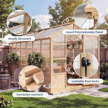 FinerFurnis Heavy Duty Wooden Greenhouse Kit for Outdoor – Large Walk-In Greenhouse with Polycarbonate Panels, Ventilated Window, Lockable Door – Ideal for Garden, Backyard, Patio, Lawn – Size: 8x14ft