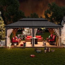 Sonegra 12' x 20' Permanent Hardtop Gazebo with Aluminum Frame and Double Roof Brown