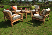 WholesaleTeak Madras 5 Pc Lounge Chair Set: 4 Lounge Chairs & Side Table with Cushions in Sunbrella Fabric #5404 Canvas Natural #12MD5