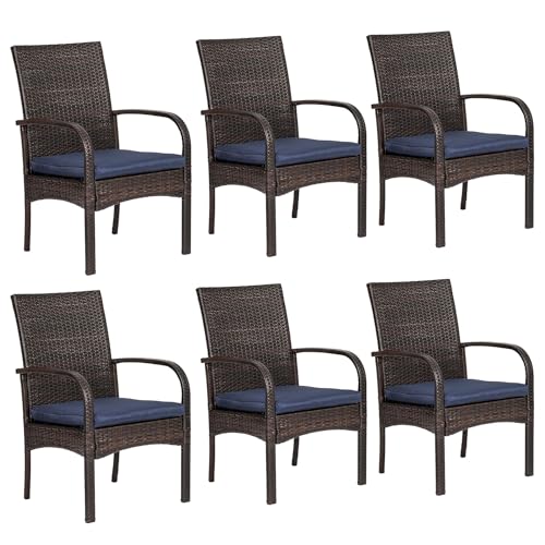 SAILARY Outdoor Wicker Rattan Chairs Patio Furniture Sets with Cushions, 350lbs Capacity, All-Weather Rattan Sofa Set for Garden, Porch, Backyard, 6PCS, Brown