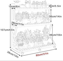 ARTUNV 3 Tier Ladder Plant Stand With Wheels, Wooden Slatted Flower Display Rack, Portable Rolling Storage Shelving For Terrace, Lawn & Home Decor(Size:80cm/31in,Color:Brown)