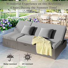 WYMCHMSX Double Sunbed, Reclining Chairs,Conversational Set,Wicker, Fabric,5 Positions Adjustable Backrest,Seat, Outdoor,Patio,Backyard, Garden, Porch,for 2 Person,