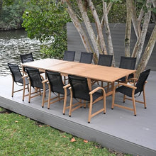 Amazonia Franklin 11-Piece Rectangular Extendable Patio Dining Set | Teak Finish and Weather-Net Technology | Ideal for Outdoors and Indoors